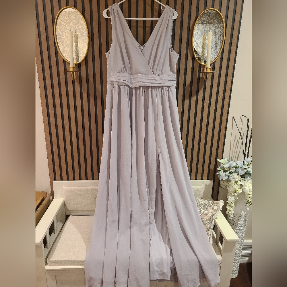 🆕 Lulu's Thoughts of Hue Light Grey Surplice Formal Maxi Dress